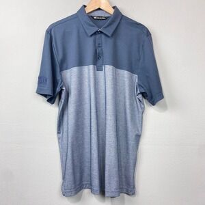 Travis Mathew Golf Polo Shirt Sz L Blue Gray Knit‎ Genesys Field Operations Logo
